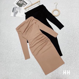 Váy lệch vai đen/nâu