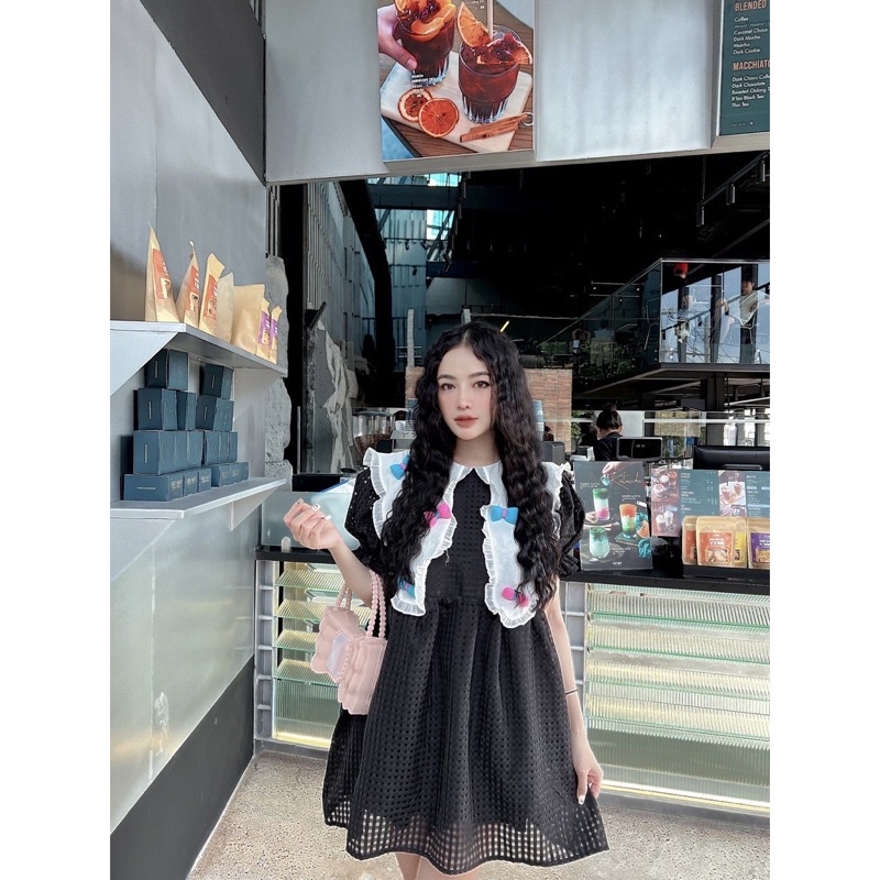 BIGSIZE Đầm babydoll caro cổ bèo đính nơ 50-90kg