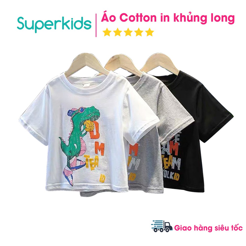 Áo cotton in hình khủng long ngộ nghĩnh cho bé 8-18kg QATE578