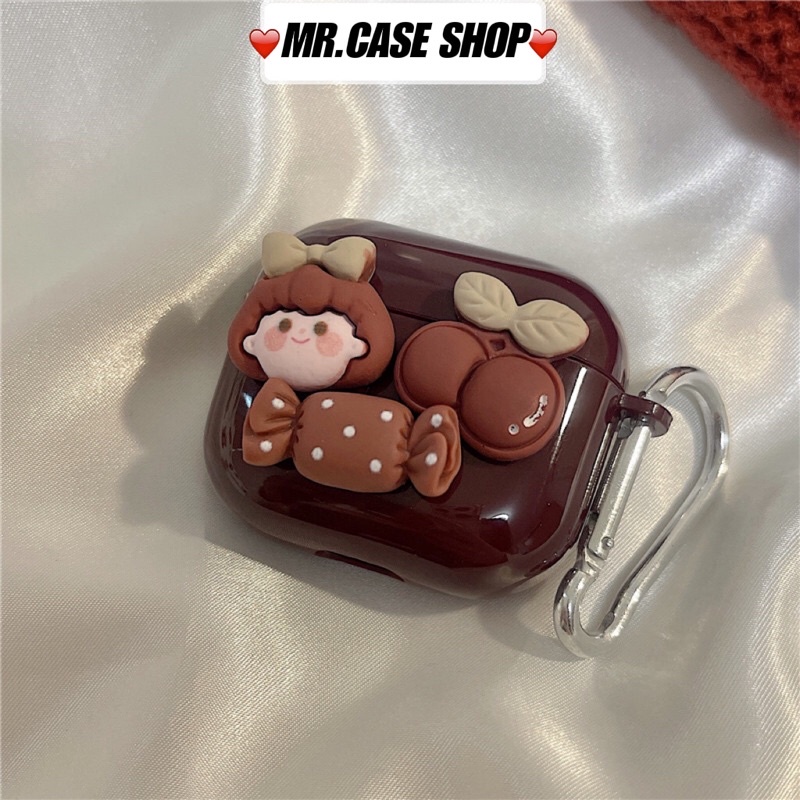 [ CÓ AP 3 ] Case Airpods 1/2 /Pro Vỏ Ốp Tai Nghe Hình Màu Đỏ Bóng Cherry Girl - Mr.Case AirPods