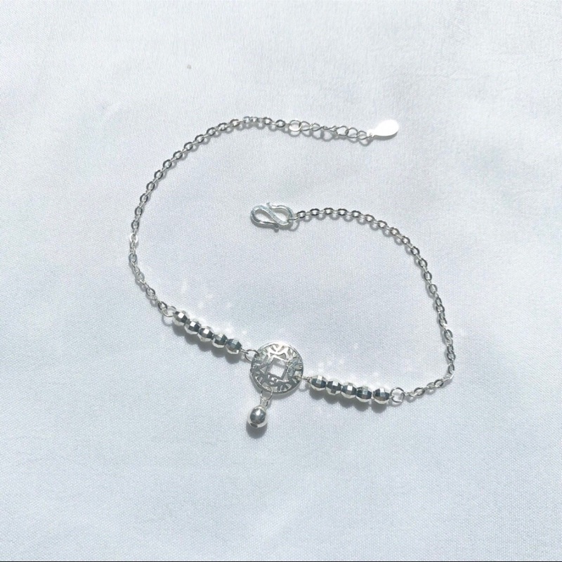 Lắc chân bạc 925 đồng xu treo bi nhẹ nhàng nữ tính Dế Bạc – LC4248