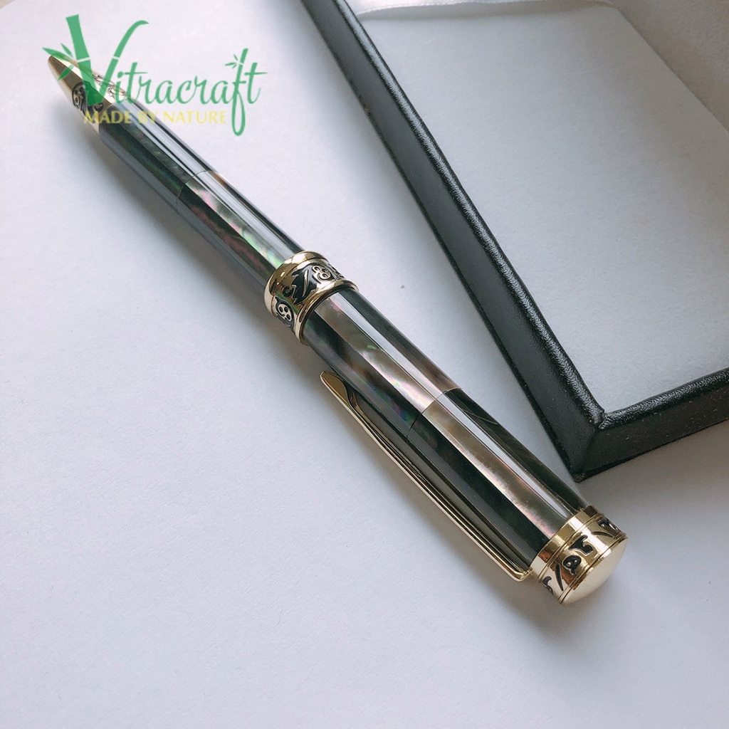 Bút Khảm Vỏ Trai Đen Tự Nhiên.100% Được làm thủ công, Bút Có Hộp Da Đen Sang Trọng. Làm quà tặng người thân, đối tác.