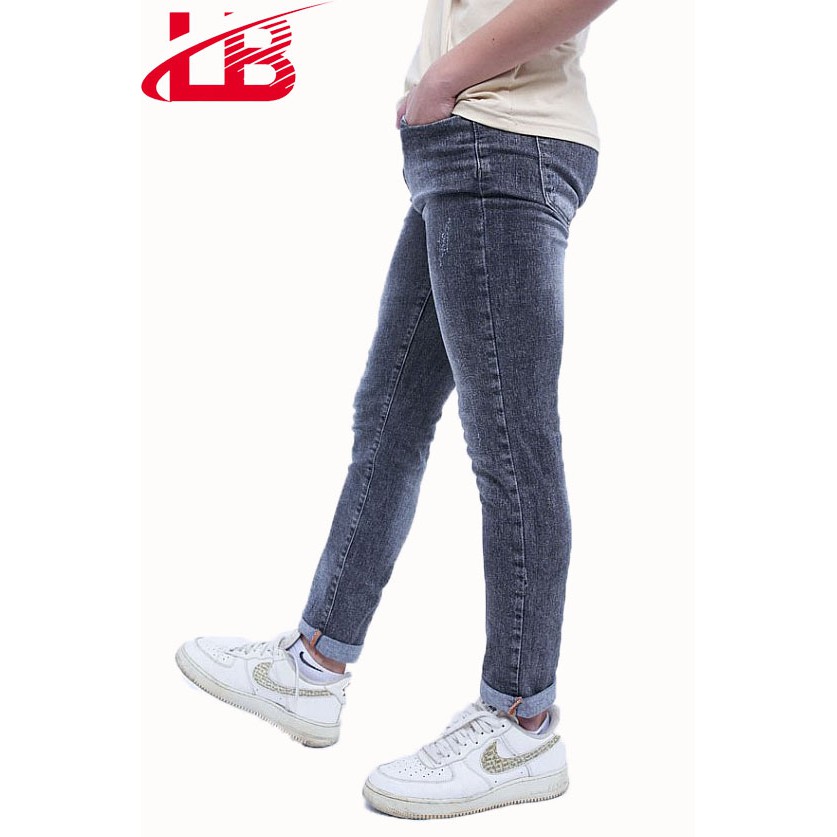 Quần jean dài nam Lb co giãn, màu xám trơn phom body, vải jean cotton sò dày dặn DNBB5224 | BigBuy360 - bigbuy360.vn