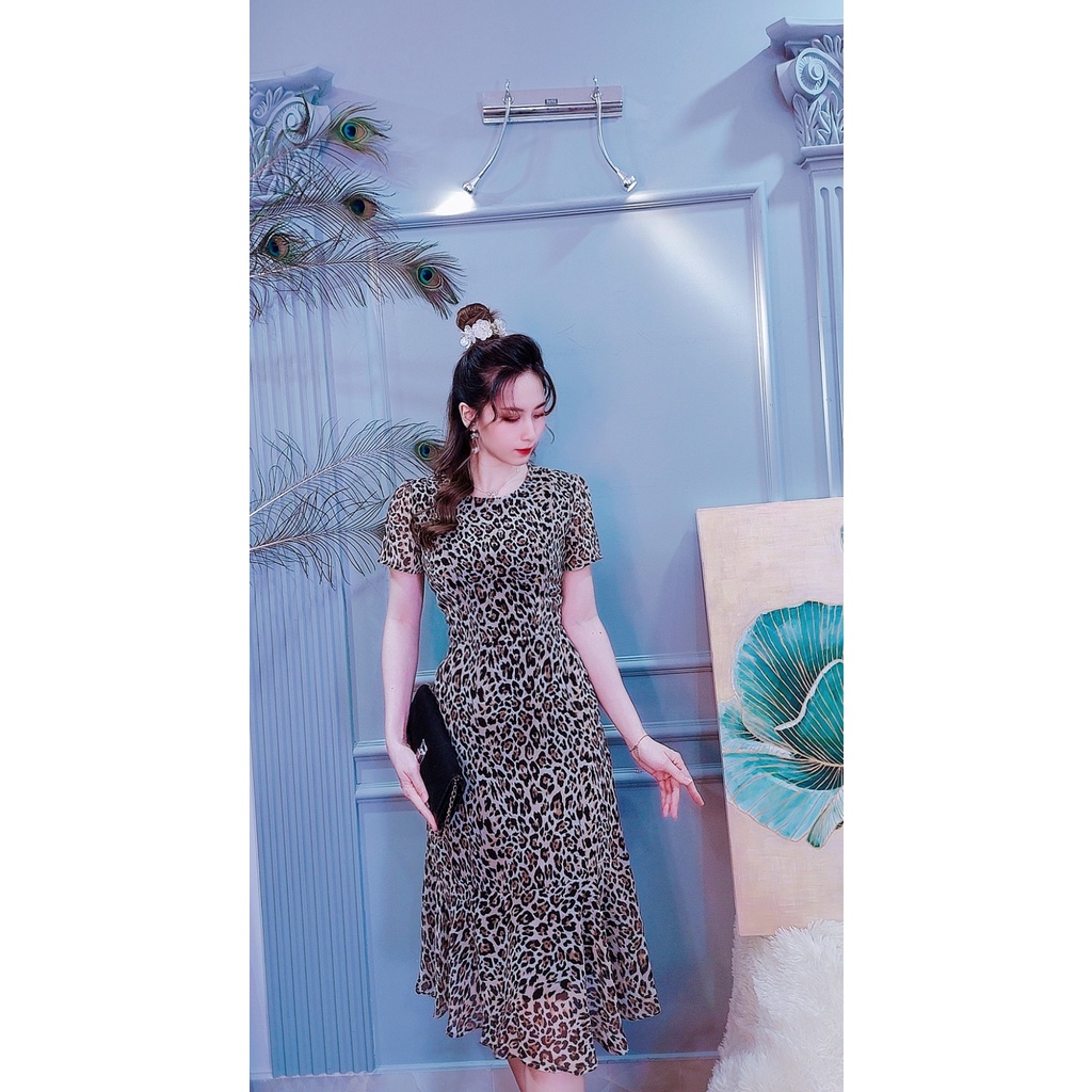 Đầm xòe đuôi cá họa tiết da beo 1325