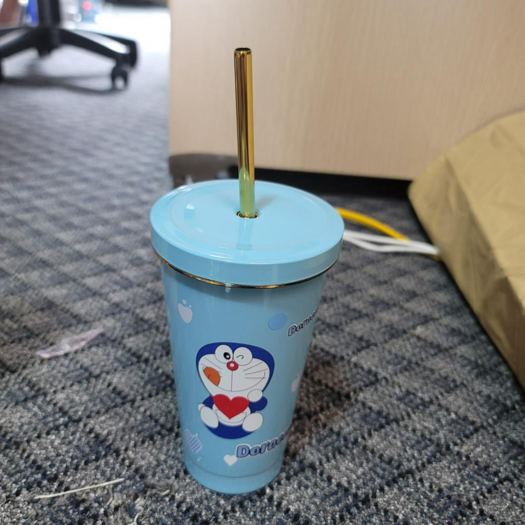 Ly Giữ Nhiệt 750ml Gấu Dâu Lotso Cốc Giữ Nhiệt Nhiều Hình Cute- Tặng Ống Hút Inox Mạ Vàng + Chổi Ống Hút