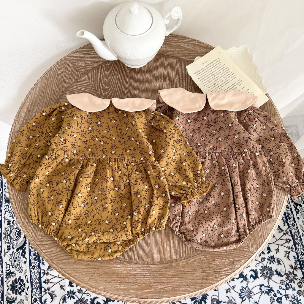 Áo Liền Quần Tam Giác Tay Dài Cổ Búp Bê Thêu Hoa Phong Cách Phương Tây Thời Trang Xuân Thu Cho Bé Gái