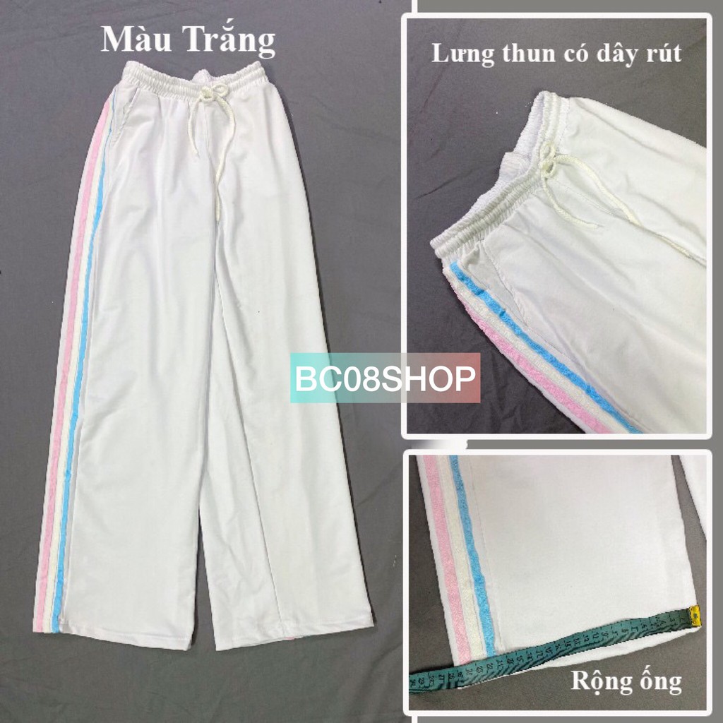 Quần Ống Suông Dài 3 SỌC Lưng Cao 3 màu ( xanh - trắng - đen ) - BC084