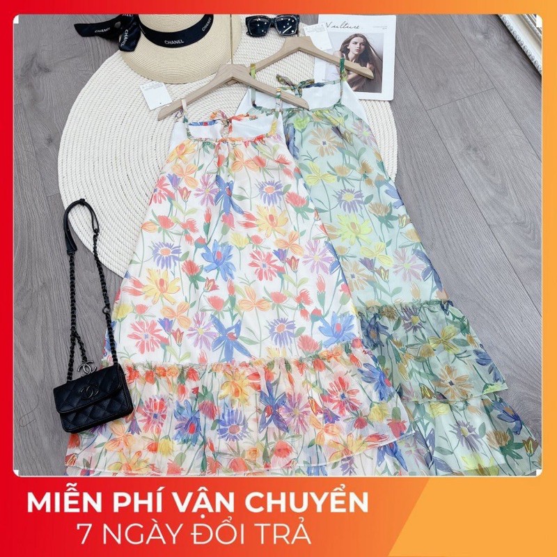 [ 𝐅𝐑𝐄𝐄 𝐒𝐇𝐈𝐏 ] Váy Maxi Cổ Yếm Hoa Tơ Cao Cấp Chất Tơ Xước Mềm Bay Đẹp Trong May Lót Chuẩn Mẫu Vải sẵn chứ kp in nhé