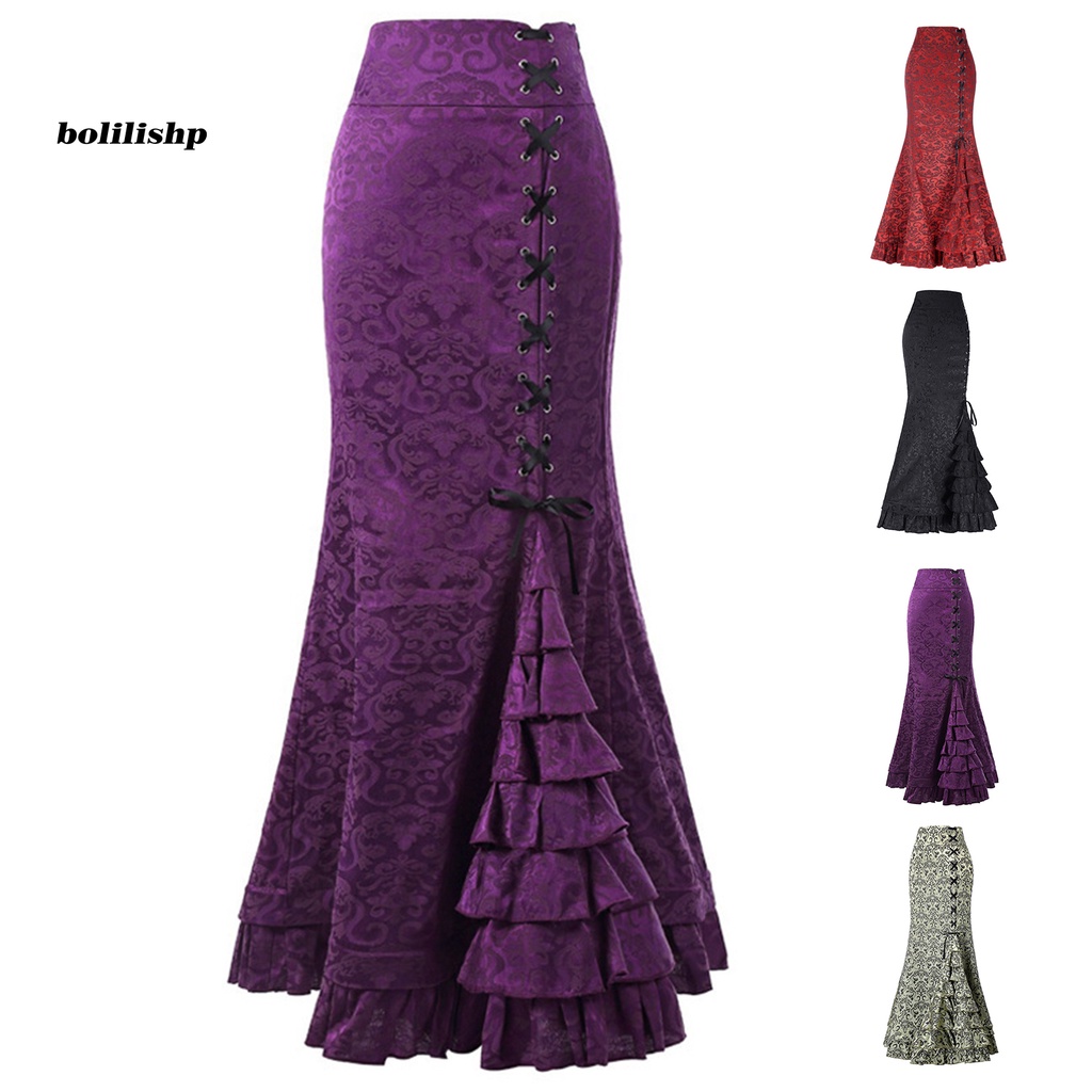 Chân Váy Đuôi Cá Vải Jacquard Phong Cách Punk Vintage Dự Tiệc