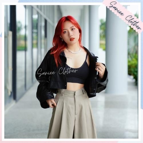 Áo Khoác Da Nữ Dáng Croptop Dài Tay Cúc Bấm Sành Điệu Saniee Clother Mã 448