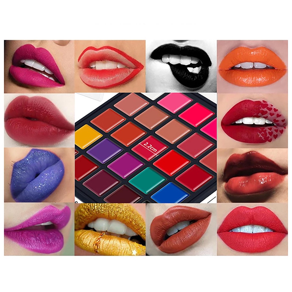 Bảng Son Môi 25 Màu Lì Và Kem Chống Thấm Nước Trang Điểm Làm Đẹp Cho Nữ