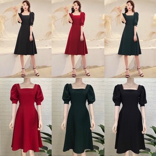 [Ảnh thật cuối] Đầm xoè cổ vuông tay phồng
