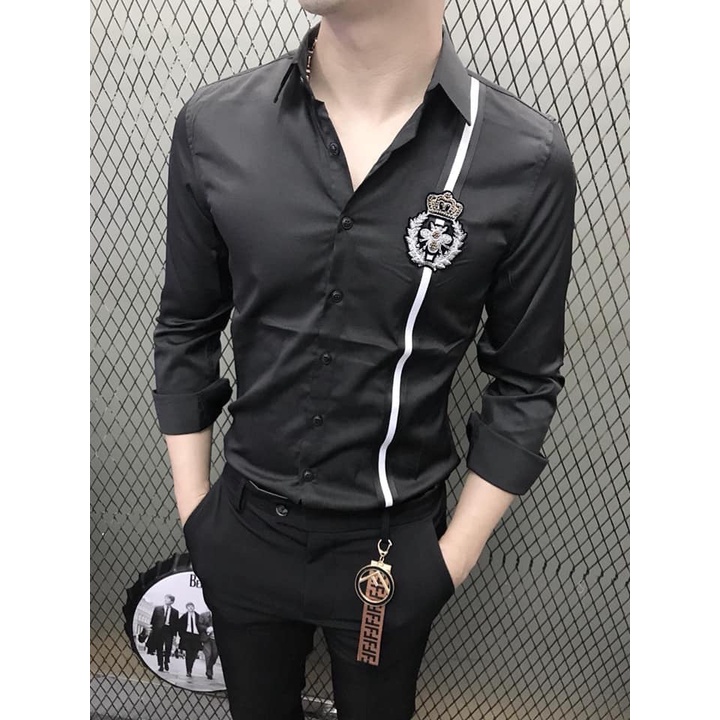 Áo Sơmi Nam Nữ GD GOLDEN DREAM Vải Kate Lụa Phối Sọc Dây Cực Chất Phong Cách B77