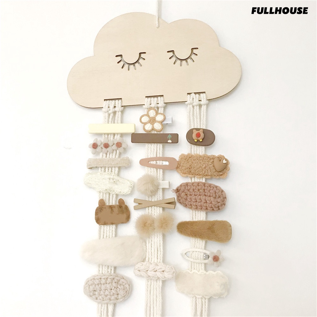 Nhà☀ Túi Đựng Băng Đô/Kẹp Tóc Bằng Vải Cotton Gắn Tường Hình Đám Mây Trang Trí Nhà Cửa