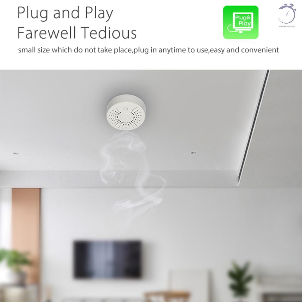 Cảm biến nhiệt độ khói lửa thông minh Wifi Báo động Cảm biến nhiệt độ khói không dây để tự động hóa Hệ thống báo động an ninh gia đình SmartLife APP Control♠