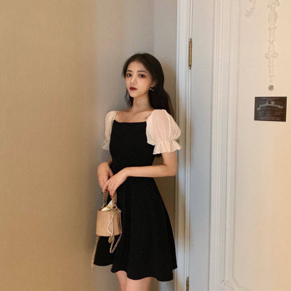 Váy nữ , váy đầm nữ dáng xòe ôm tay phồng trễ vai cổ vuông thiết kế phong cách kiểu Pháp sang chảnh ATILA.SHOP | BigBuy360 - bigbuy360.vn