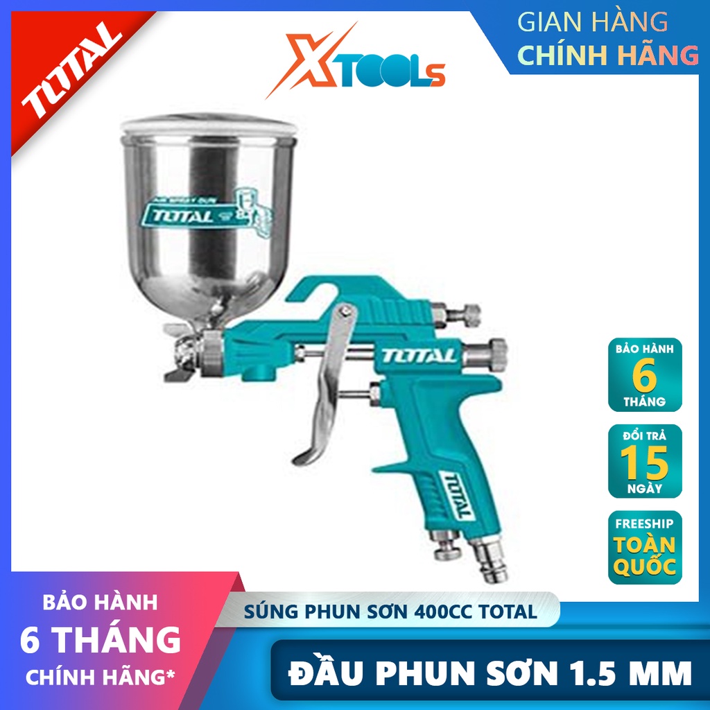 Súng phun sơn khí nén TOTAL TAT10402 thiết bị phun sơn 1.5mm,Áp suất 3.0-4.0 bar,3.5-6.0cfm(99-170l/min), 400cc [XTOOLs]