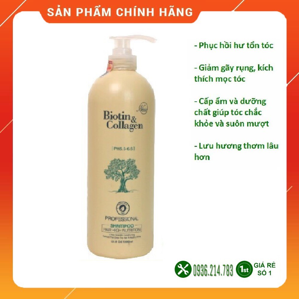 Lẻ Dầu gội Biotin & Collagen 500ml, Dầu gội Biotin phục hồi hư tổn, giảm gãy- rụng, giúp tóc mềm mượt