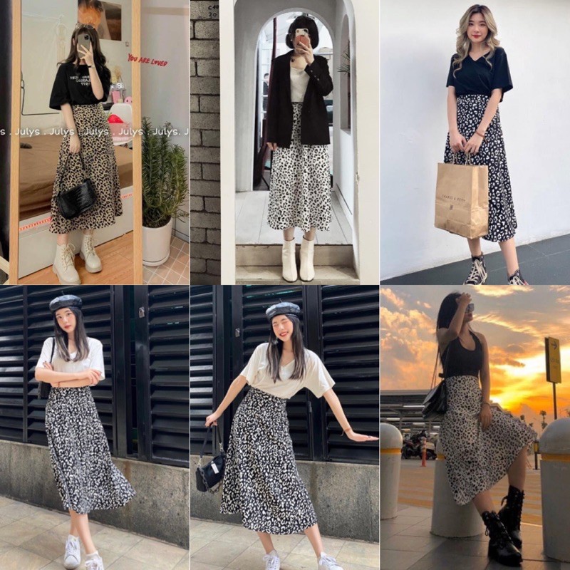 Chân Váy midi B&W SKIRT hoạ tiết trắng đen form chữ A chất vải dày dặn có phối chun co giãn