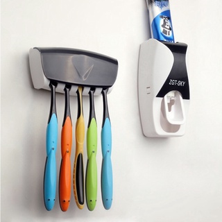 Automatic Toothpaste Dispenser Set of 5 Slots Toothbrush Holder
