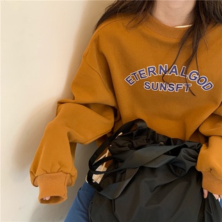 Áo sweater nữ tay dài in chữ phong cách Hàn Quốc