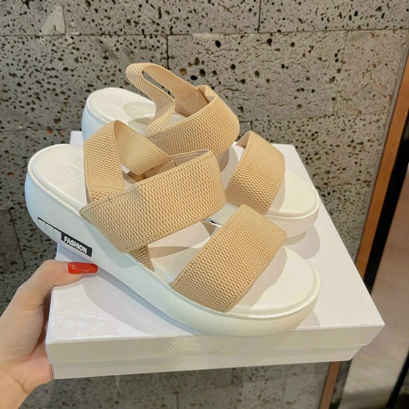 Giày sandal quai ngang to bản thun co giãn đế bánh mì 5p Q2007150