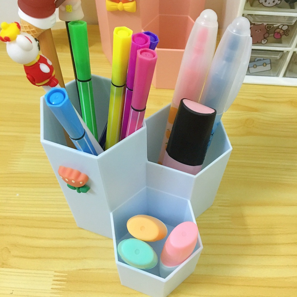 Ống đựng bút cắm bút nhựa để bàn 3 ngăn màu trắng/ hồng/ xanh nhạt / xanh đậm