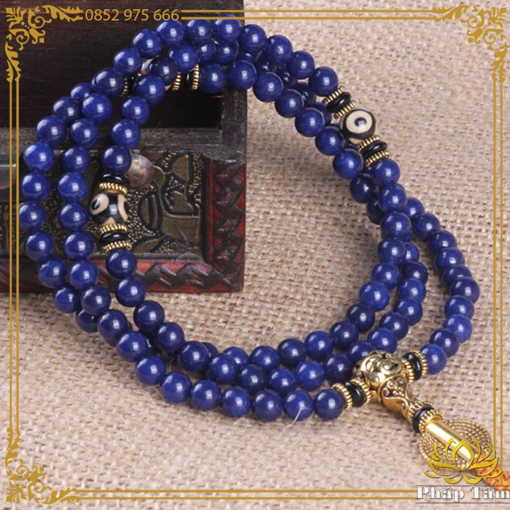 Chuỗi Vòng Tay 108 Hạt Đá Lapis Lazuli Ngọc Lưu Ly Hạng 6A Mix Mã Não Lạt Ma Cao Cấp - Tâm Phong Thủy