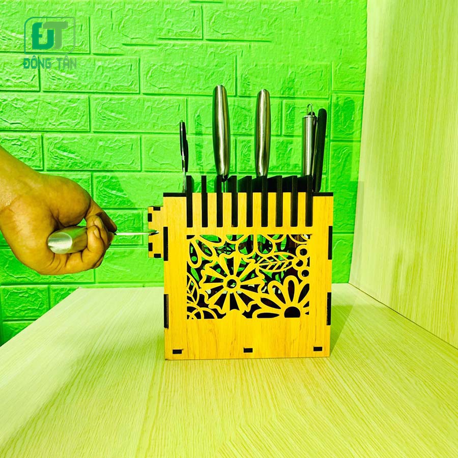Đế Cắm Dao Bằng Gỗ ĐÔNG TÂN Cao Cấp Tích Hợp Mài Dao Bằng Thép Không Gỉ