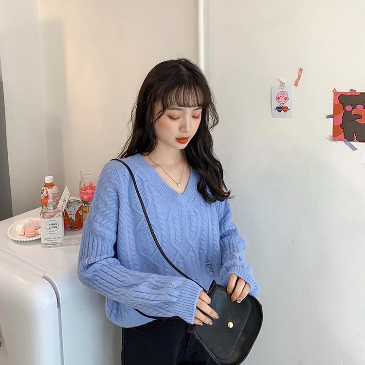 Áo Sweater Dệt Kim Cổ Chữ V Dáng Rộng Màu Kẹo Ngọt Phong Cách Hàn Quốc Mới Cho Nữ