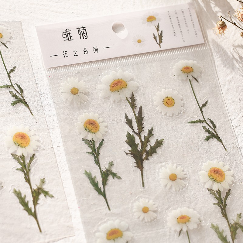 Tờ nhãn dán họa tiết hoa cỏ tươi tắn sticker dùng để trang trí sổ tay Lalunavn -A15