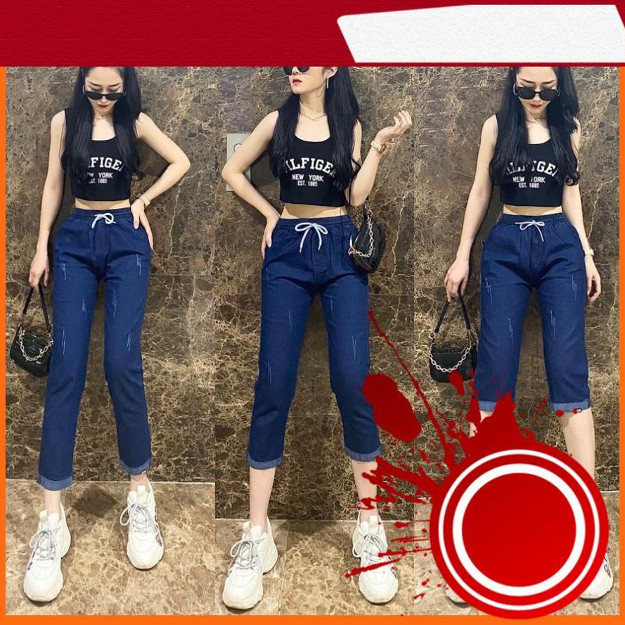 (Giảm Mạnh) Quần jean lửng nữ cạp chun dáng ngố và lỡ, quần bò nữ MADELA mẫu mới 2021 !