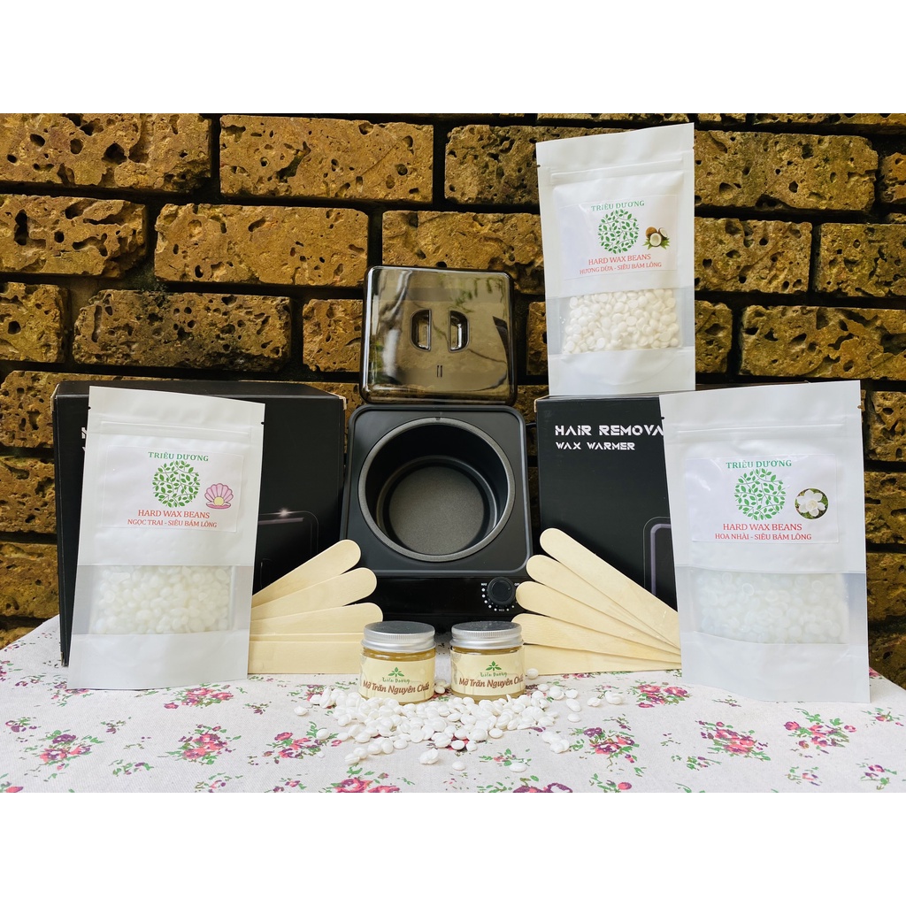 CERAMIC - Nồi nấu sáp chống dính - Set Nồi - Sáp - Mỡ trăn (Sáp thơm cao cấp siêu bám lông Triêu Dương 100g)