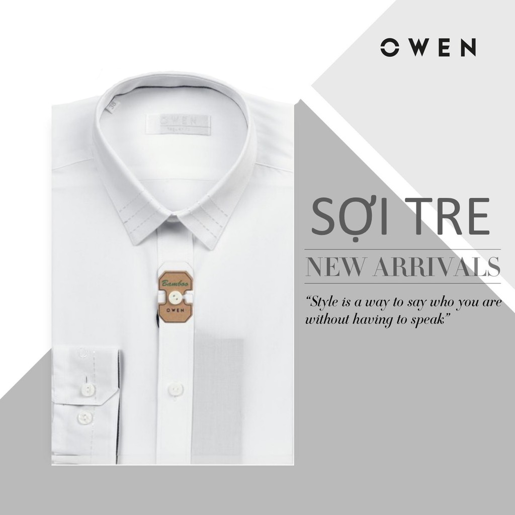 OWEN - Áo sơ mi trắng dài tay chất sợi tre regular fit (không túi ngực) 90527