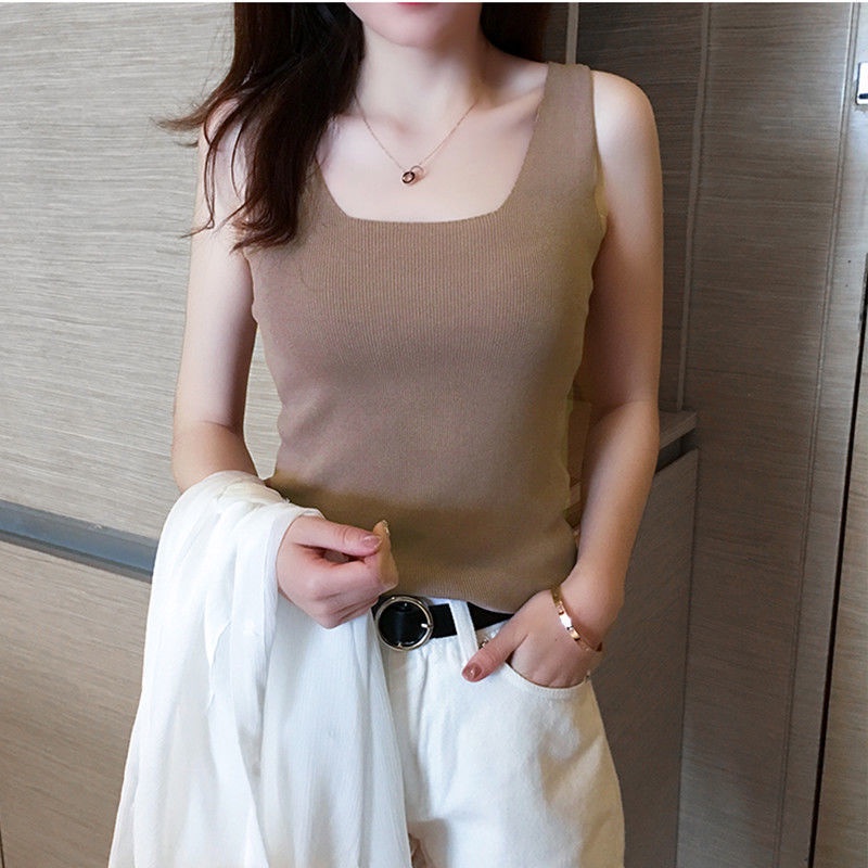 Áo Không Tay Dáng Ngắn Chữ I Bằng Lụa Lạnh Cho Nữ