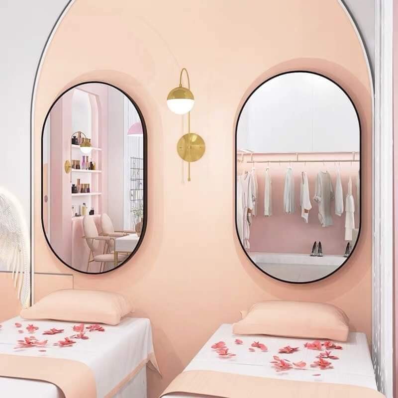 Gương treo tường nhà tắm viền thép hình bầu dục oval elip