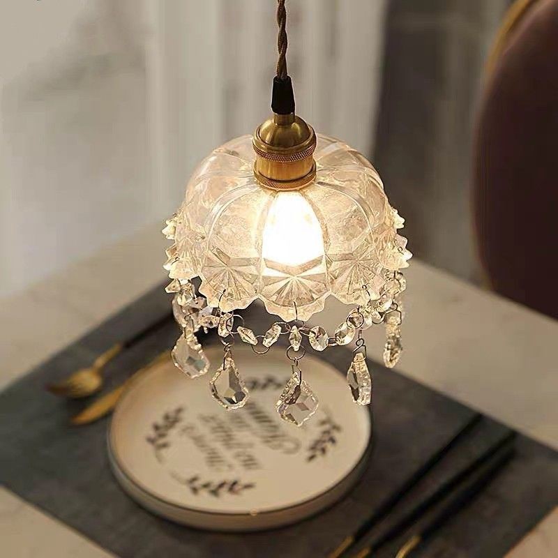 Đèn chùm vương miện thủy tinh đế đồng