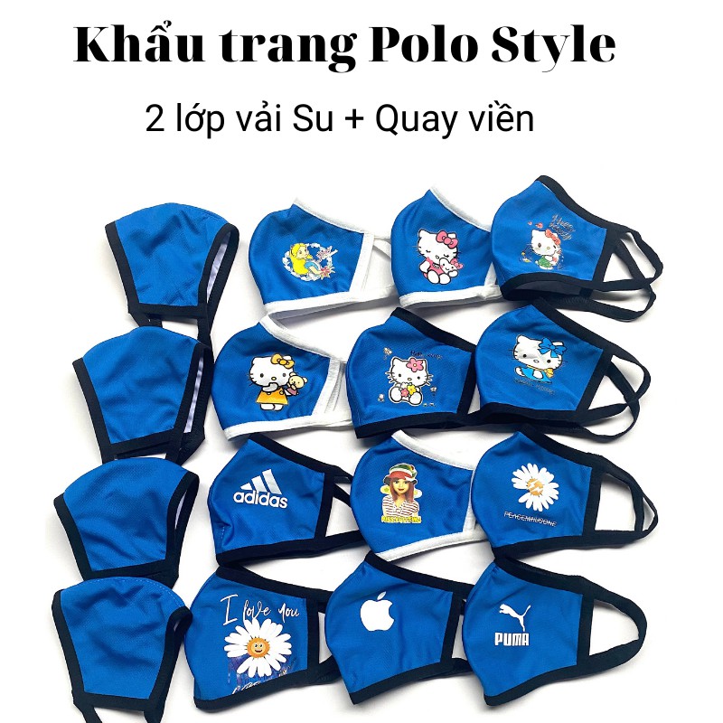 10 cái Khẩu trang 2 lớp vải Su Polo Style, quay viền đeo êm tai, dễ thở, nam nữ đều đeo đẹp