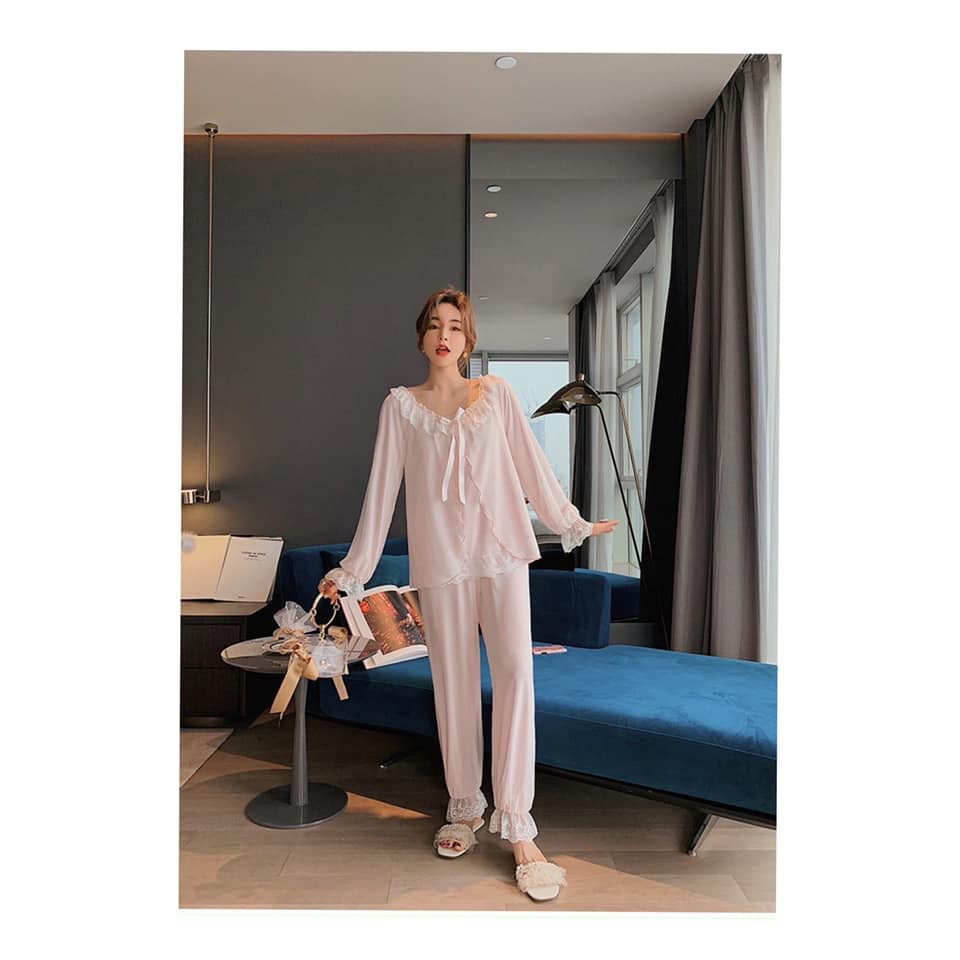 Bộ Ngủ Pyjama tiểu thư viền ren cao cấp