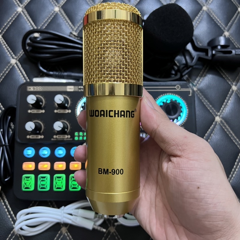 Bộ Mic Thu Âm Giá Rẻ Hot Nhất 2022,Mic BM900 + Card K900 Mới nhất Tích Hợp Pin Và Bluetooth Kèm dây kết nối đầy đủ
