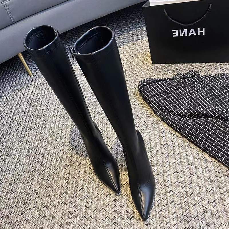Giày bốt cao gót mũi nhọn gót nhọn cổ cao thời trang thu đông | BigBuy360 - bigbuy360.vn