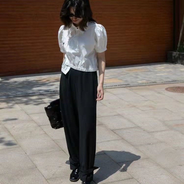 Áo Sơ Mi Tay Ngắn Phồng Thiết Kế Bất Đối Xứng Phong Cách Hàn Quốc Ngọt Ngào Cho Nữ