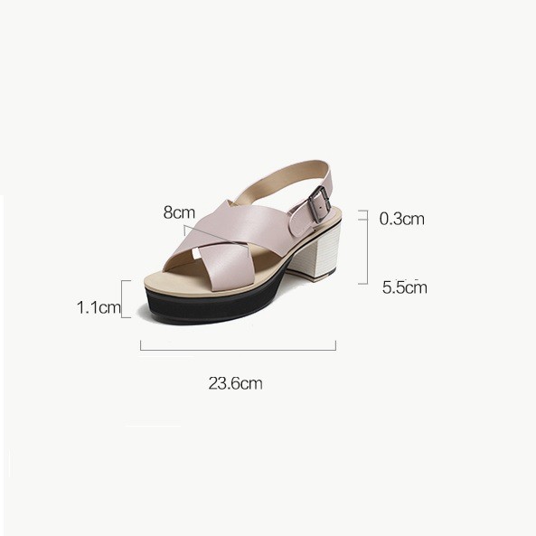 Sandal quai chéo Daphne, da trơn mịn, đế thô cao 6cm (có sẵn)