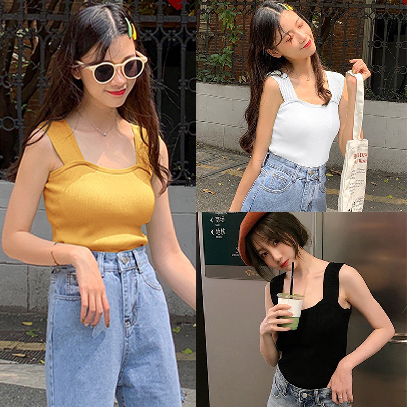 Áo Tank Top dệt kim thiết kế cổ vuông quyến rũ | BigBuy360 - bigbuy360.vn