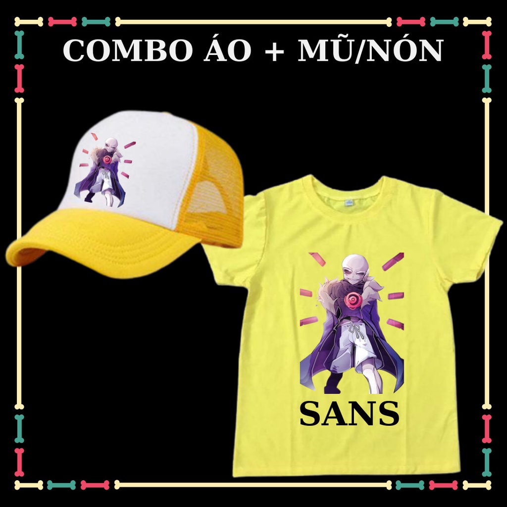 Set Áo thun cộc tay bé trai bé gái Undertale Sans, đủ màu sắc, đủ size áo, kèm Huy hiệu Sans