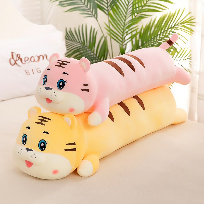 Gấu bông con cọp, gối ôm con hổ nằm màu hồng, vàng dễ thương cho bé