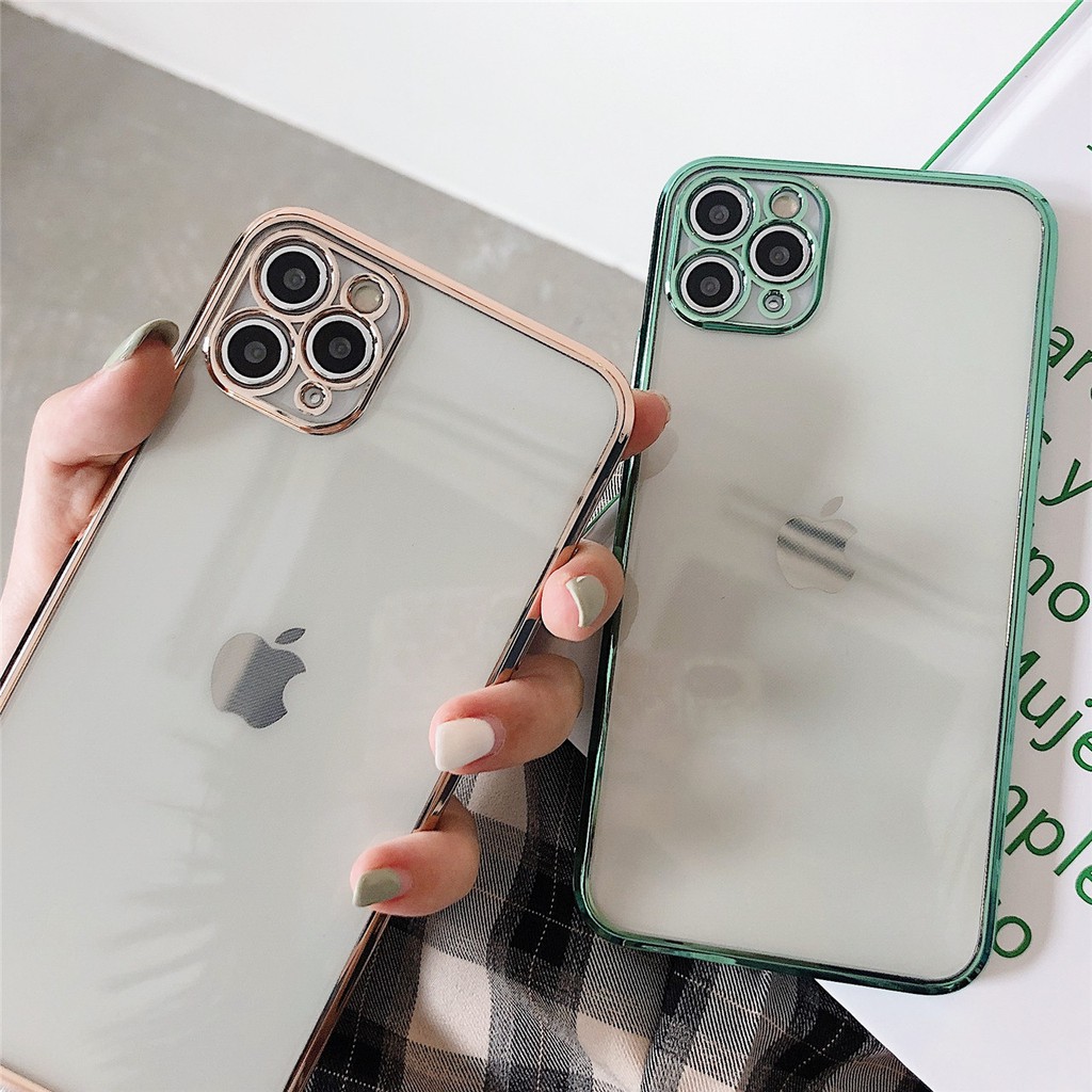 iPhone New Apple Full Pack Camera Solid Color for iPhone 12 mini 12 12 Pro 12 Pro Max Plating Bumper Silicone Transparent Case