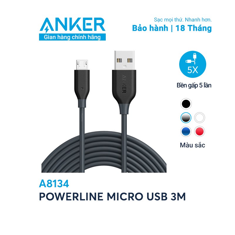 Cáp sạc ANKER PowerLine Micro USB dài 3.0m - A8134