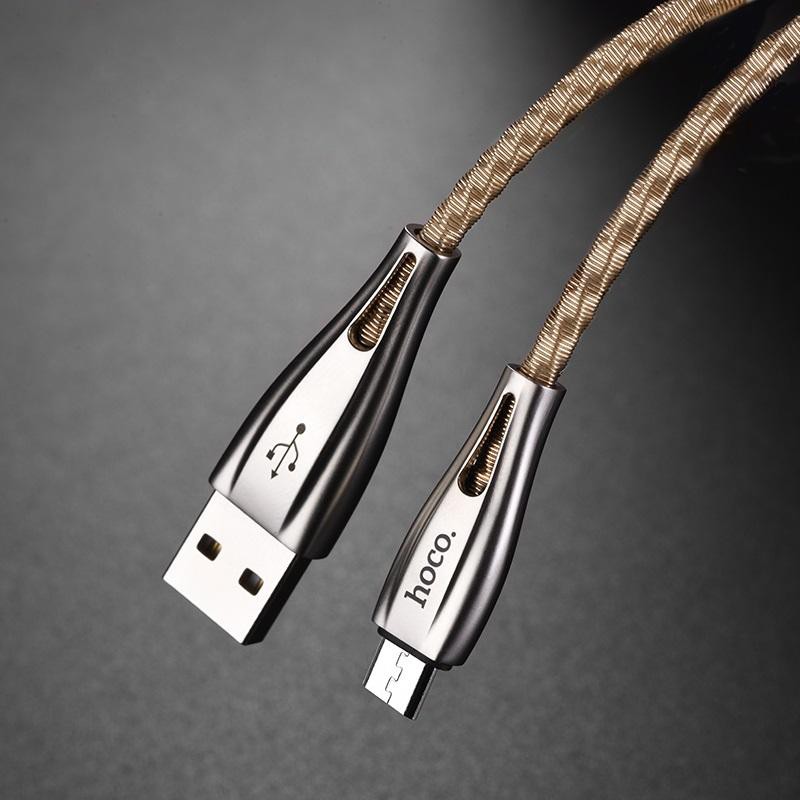 Cáp sạc nhanh và truyền dữ liệu Hoco U56 Metal armor cổng microUS, hỗ trợ QC3.0, điện áp 2.4A max, dài 1.2M - Chính hãng