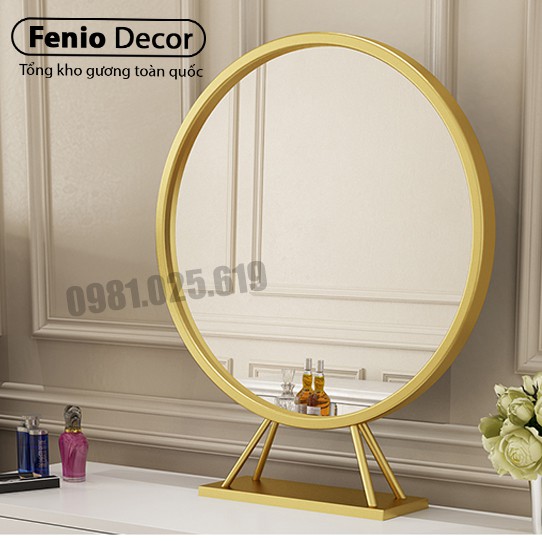 Gương để bàn trang điểm Fenio Decor cỡ lớn dáng tròn hoàn thiện tỉ mỉ cao cấp